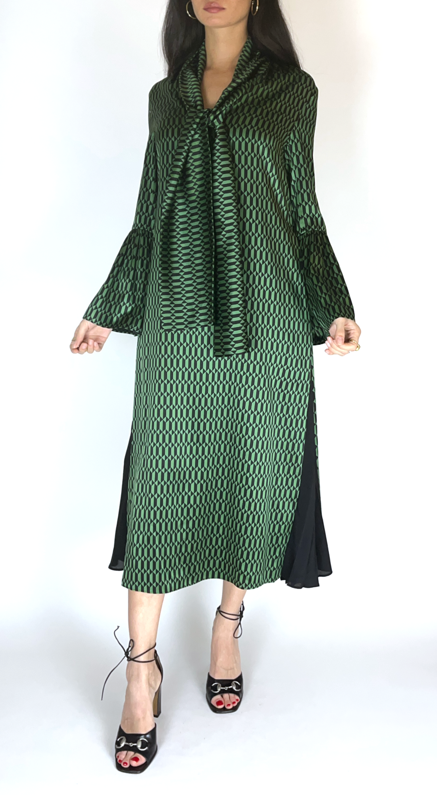 Fendi ~ Fall 2017 Green Geometric Silk Scarf Dress