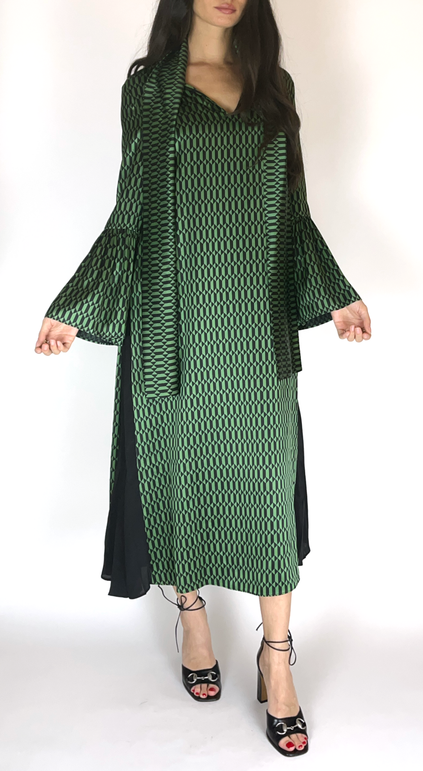 Fendi ~ Fall 2017 Green Geometric Silk Scarf Dress