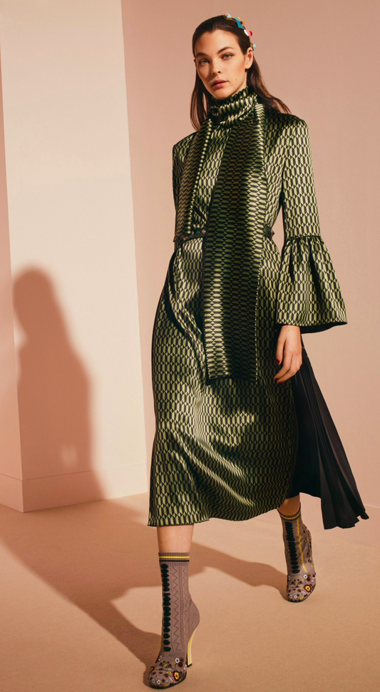 Fendi ~ Fall 2017 Green Geometric Silk Scarf Dress