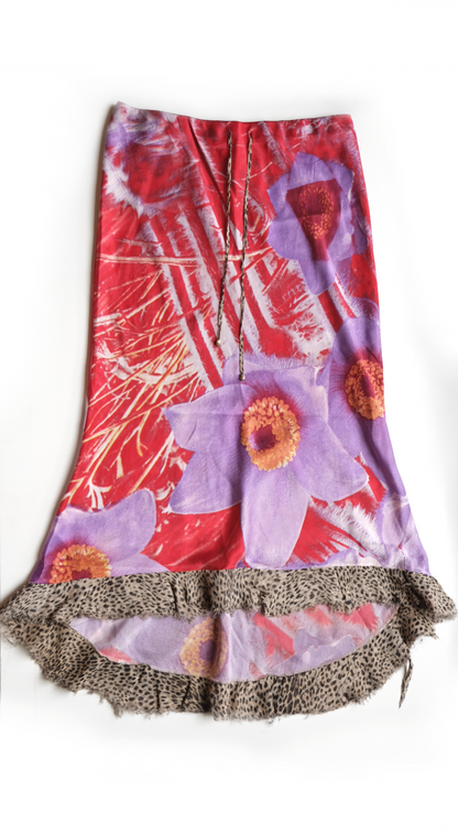 Roberto Cavalli ~ S/S 2000 Floral Leopard Silk Skirt