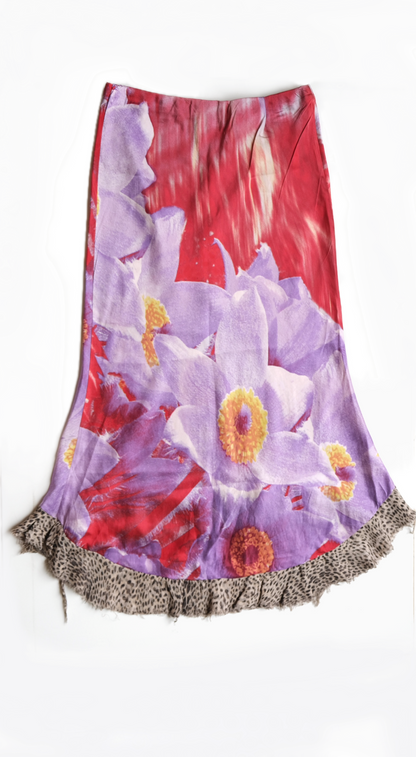 Roberto Cavalli ~ S/S 2000 Floral Leopard Silk Skirt