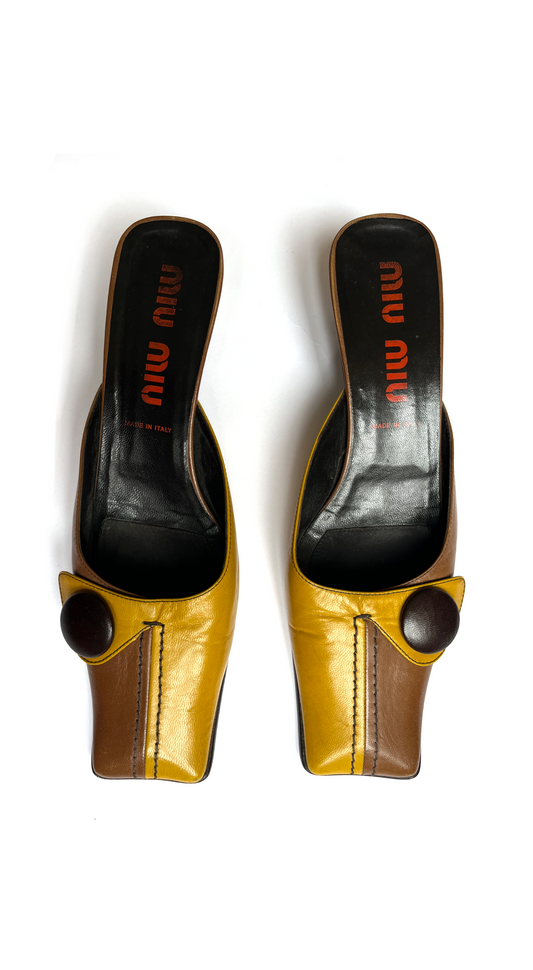 Miu Miu ~ 1990s Square Button Mules