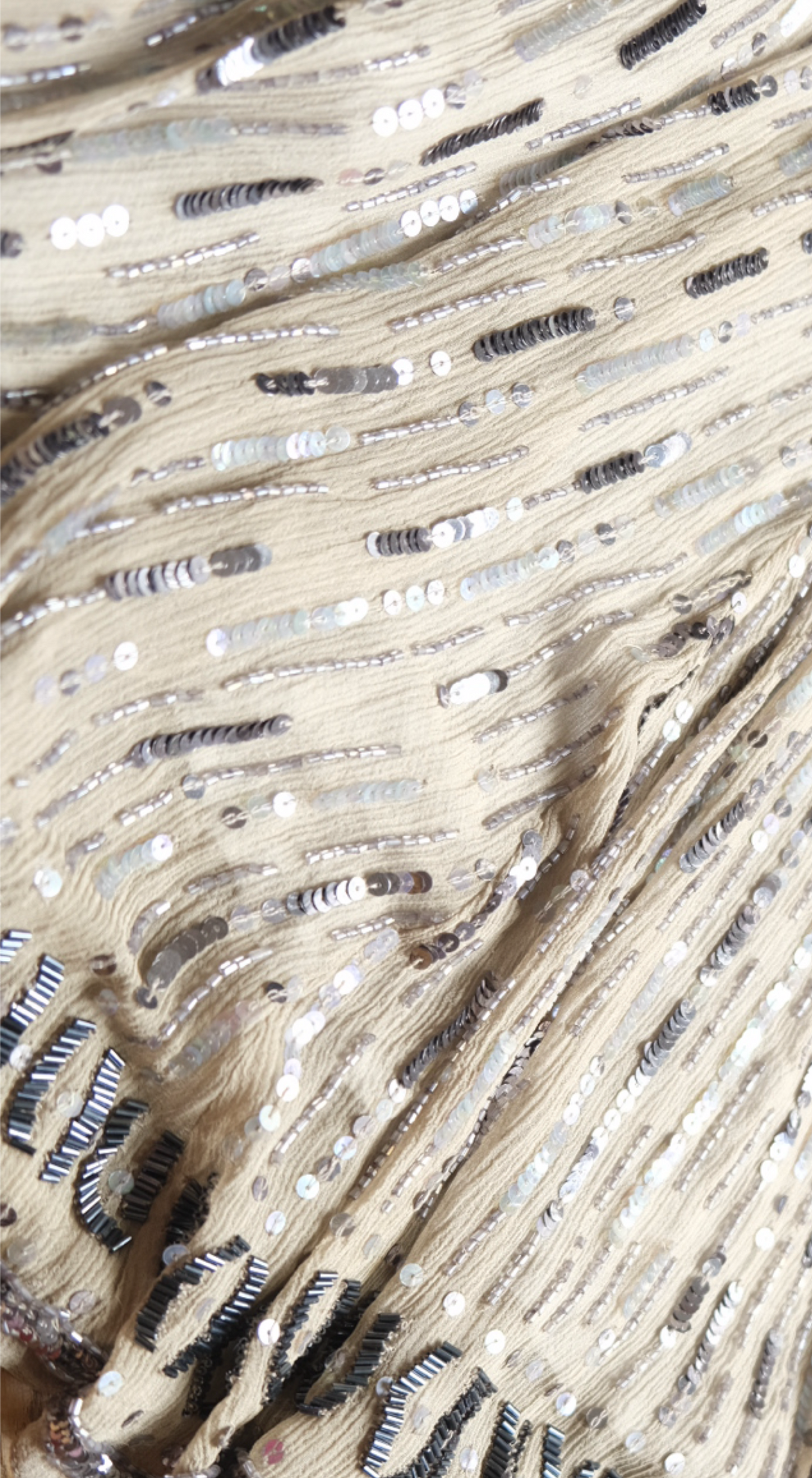 Roberto Cavalli ~ 2000s Taupe Silk Beaded Sheer Midi Dress