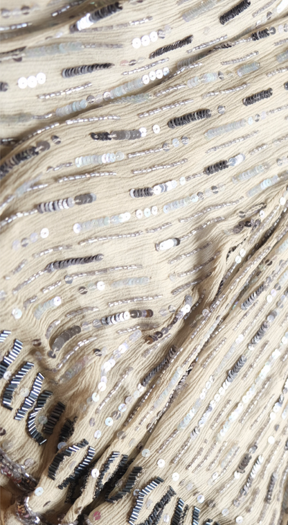Roberto Cavalli ~ 2000s Taupe Silk Beaded Sheer Midi Dress