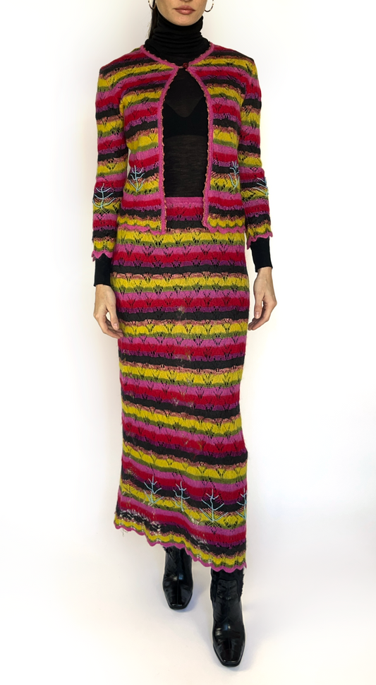 Christian Lacroix ~ 2000s Knitted Multicolor Striped Mohair Co-ord Set