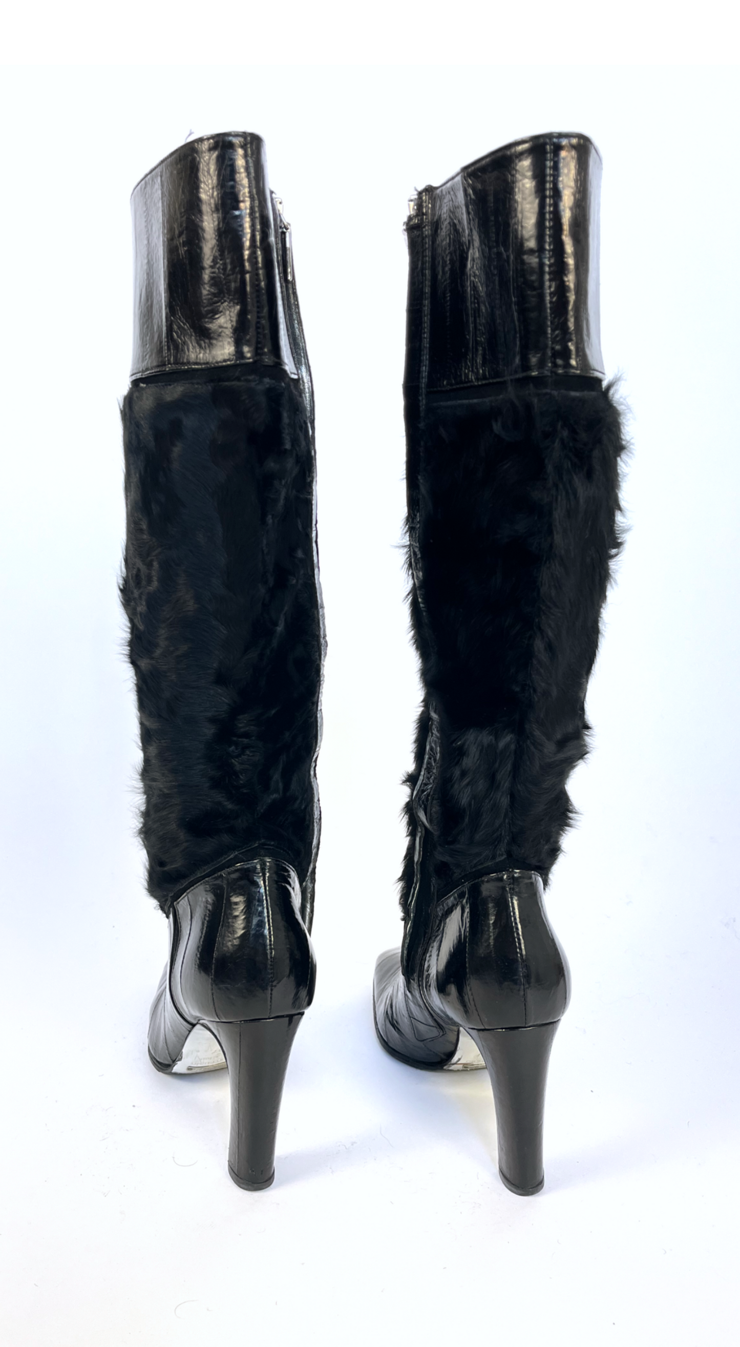 Dolce & Gabbana ~ Black Patent Leather Fur Boots