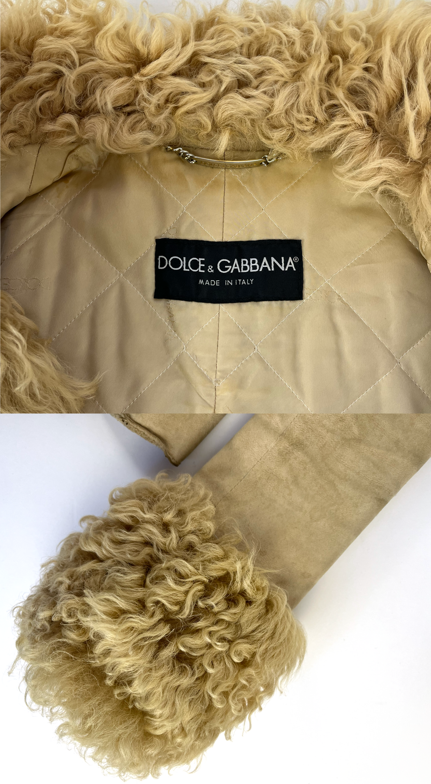 Dolce & Gabbana ~ Y2k Beige Mongolian Tie Closure Leather Jacket