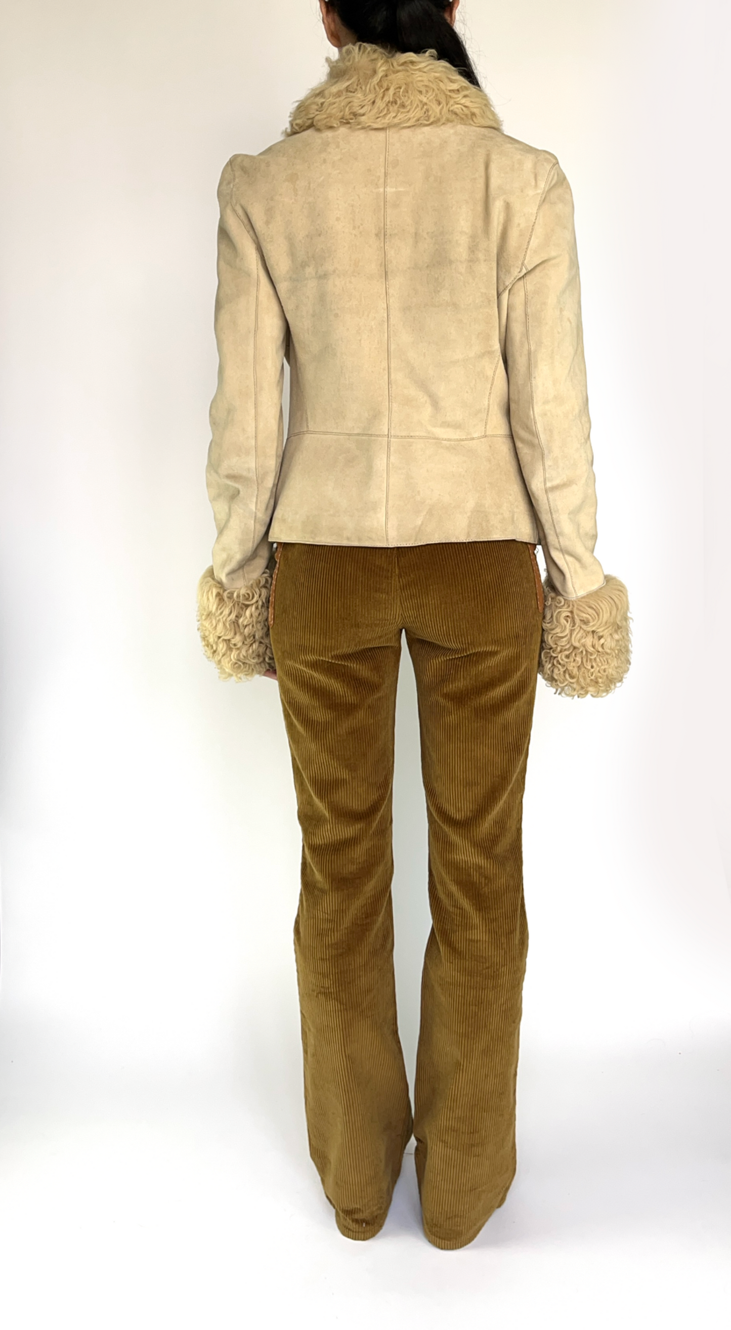 Dolce & Gabbana ~ Y2k Beige Mongolian Tie Closure Leather Jacket