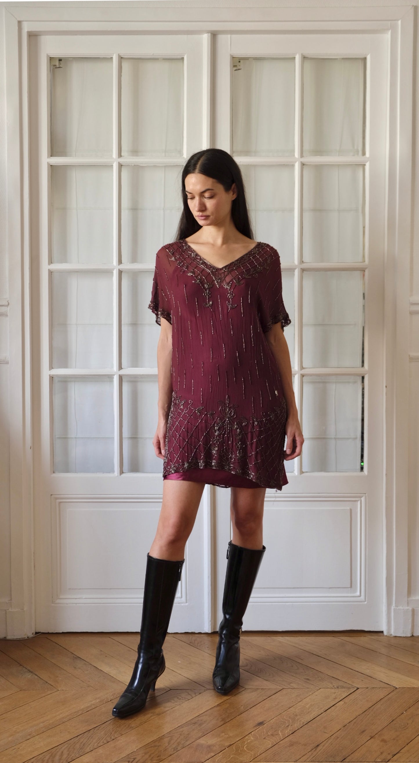 John Galliano ~ 2000s Beaded Silk Dress with Slip