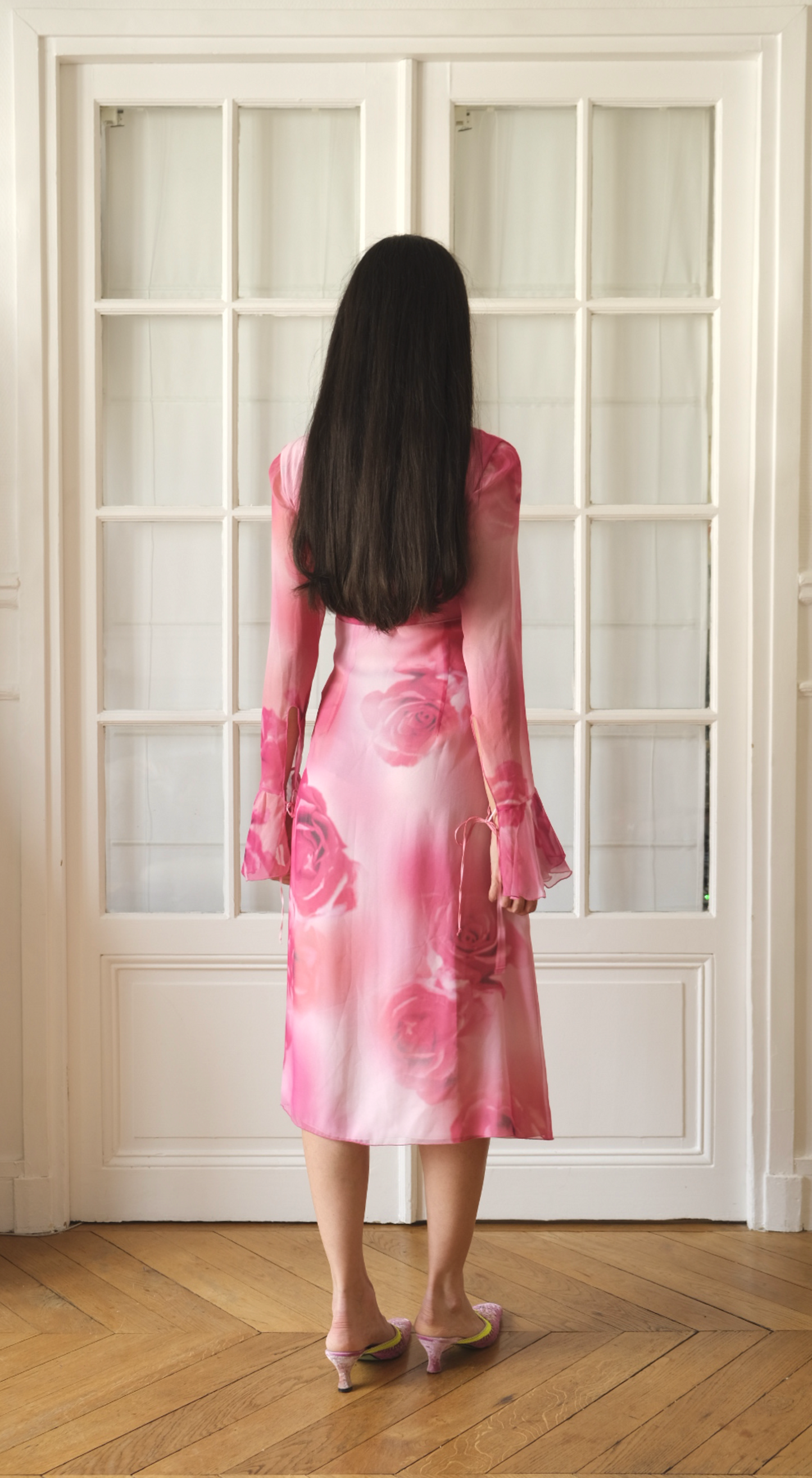 Blumarine ~ Silk Rose-Print Tie-Front Dress