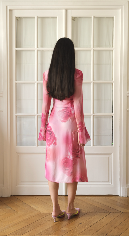 Blumarine ~ Silk Rose-Print Tie-Front Dress
