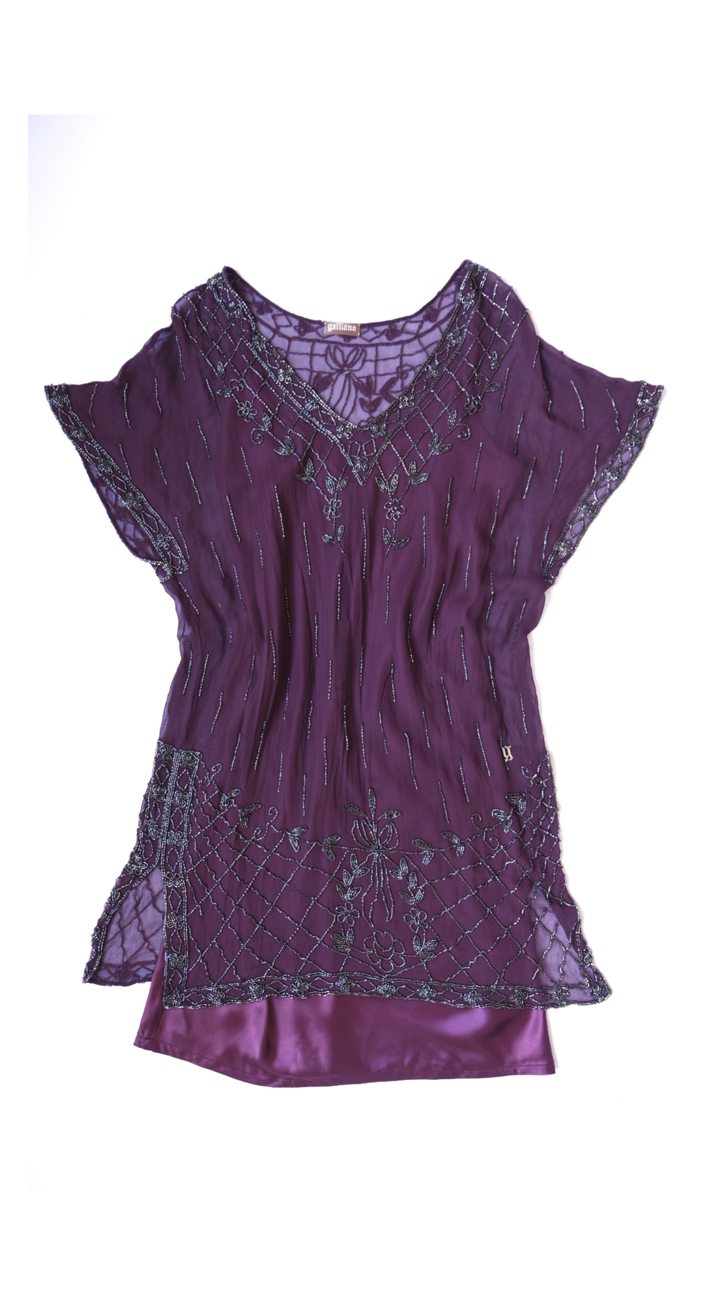 John Galliano ~ 2000s Beaded Silk Dress with Slip