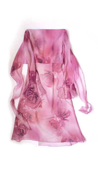 Blumarine ~ Silk Rose-Print Tie-Front Dress