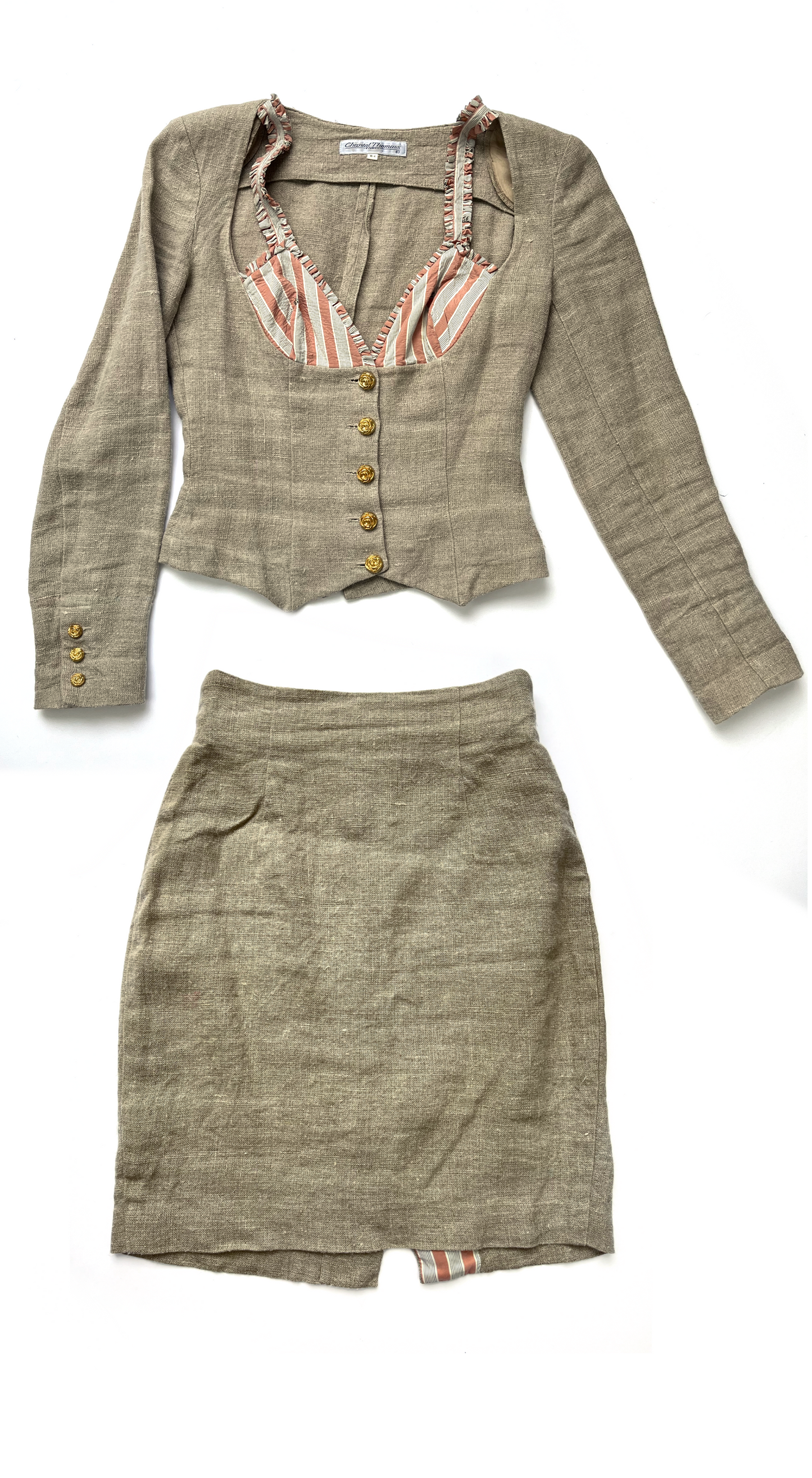 Chantal Thomass ~ 1990s Rose Embroidered Linen & Silk Set