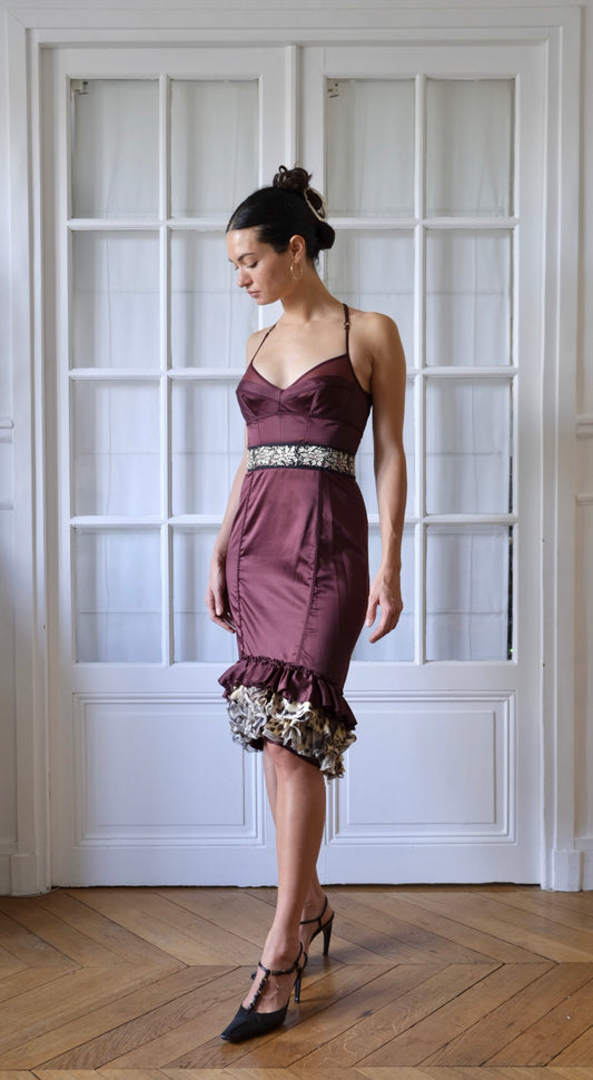 Roberto Cavalli ~ F/W 2006 Burgundy Ruffled Dress