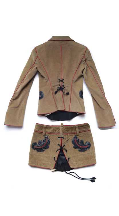 Dsquared² ~ FW 2004 Corduroy Set Blazer and Lace-Up Skirt