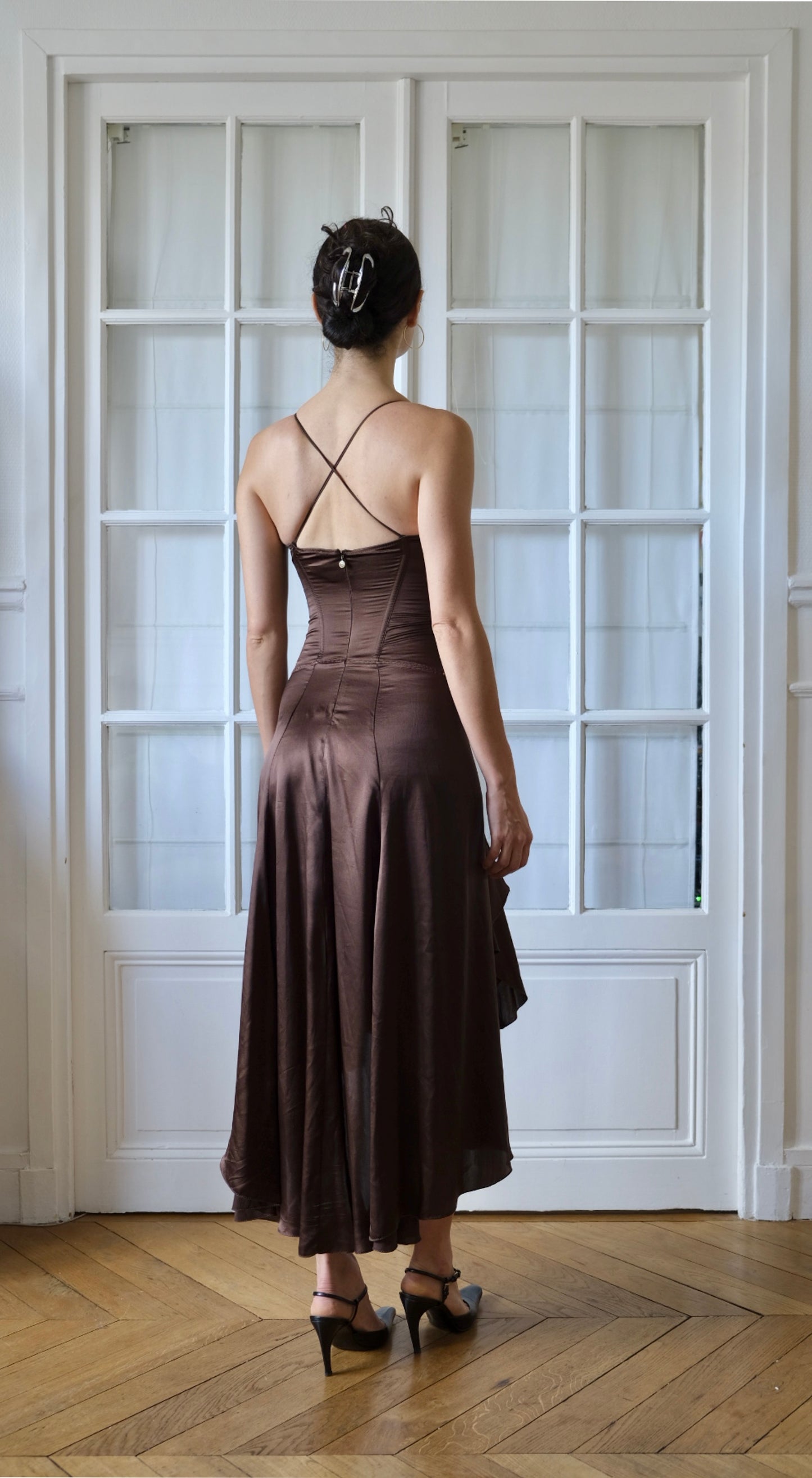 Roberto Cavalli ~ 2000s Brown Silk Corset Dress