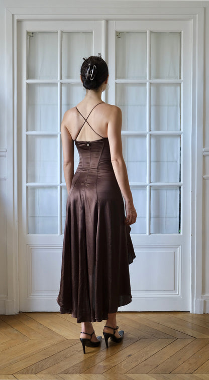 Roberto Cavalli ~ 2000s Brown Silk Corset Dress