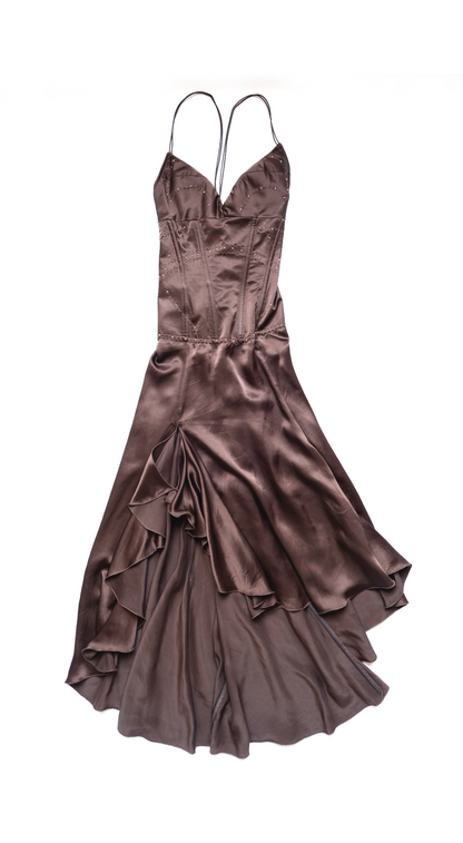 Roberto Cavalli ~ 2000s Brown Silk Corset Dress