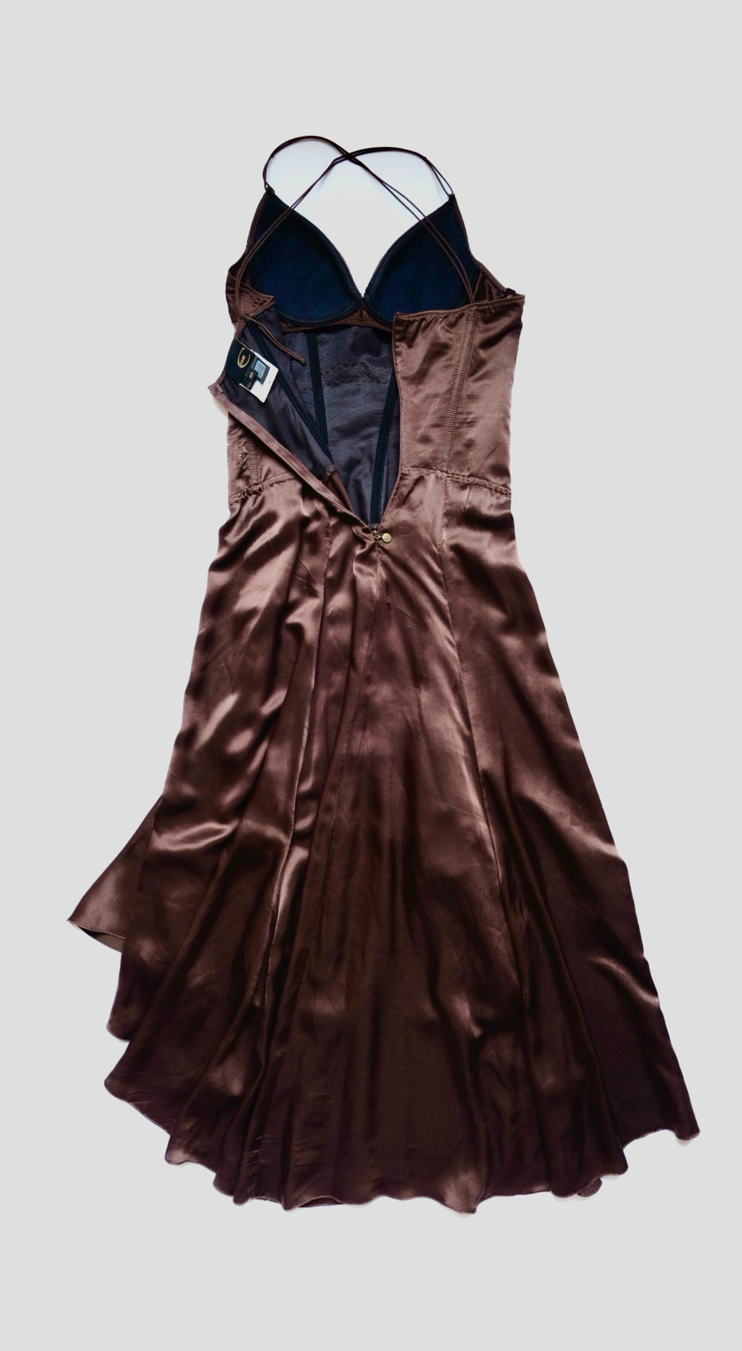 Roberto Cavalli ~ 2000s Brown Silk Corset Dress