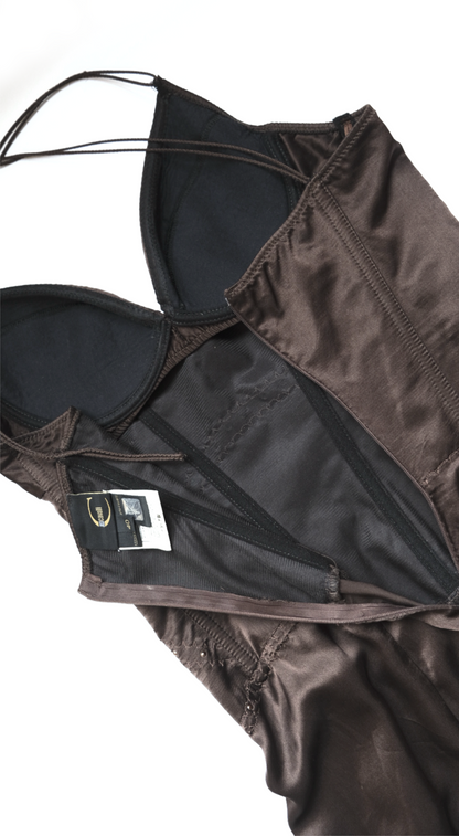 Roberto Cavalli ~ 2000s Brown Silk Corset Dress