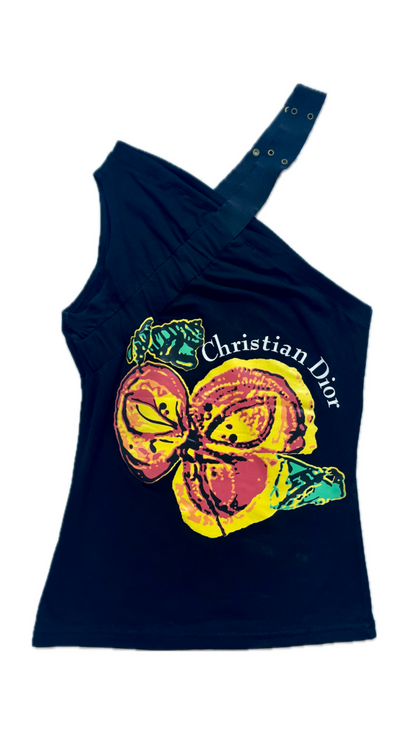 Christian Dior ~ S/S 2002 One Shoulder Black Logo Top