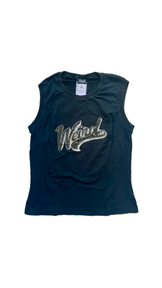 Dolce & Gabbana ~ D&G 1990s Black Rhinestone slogan Weird Tank Top