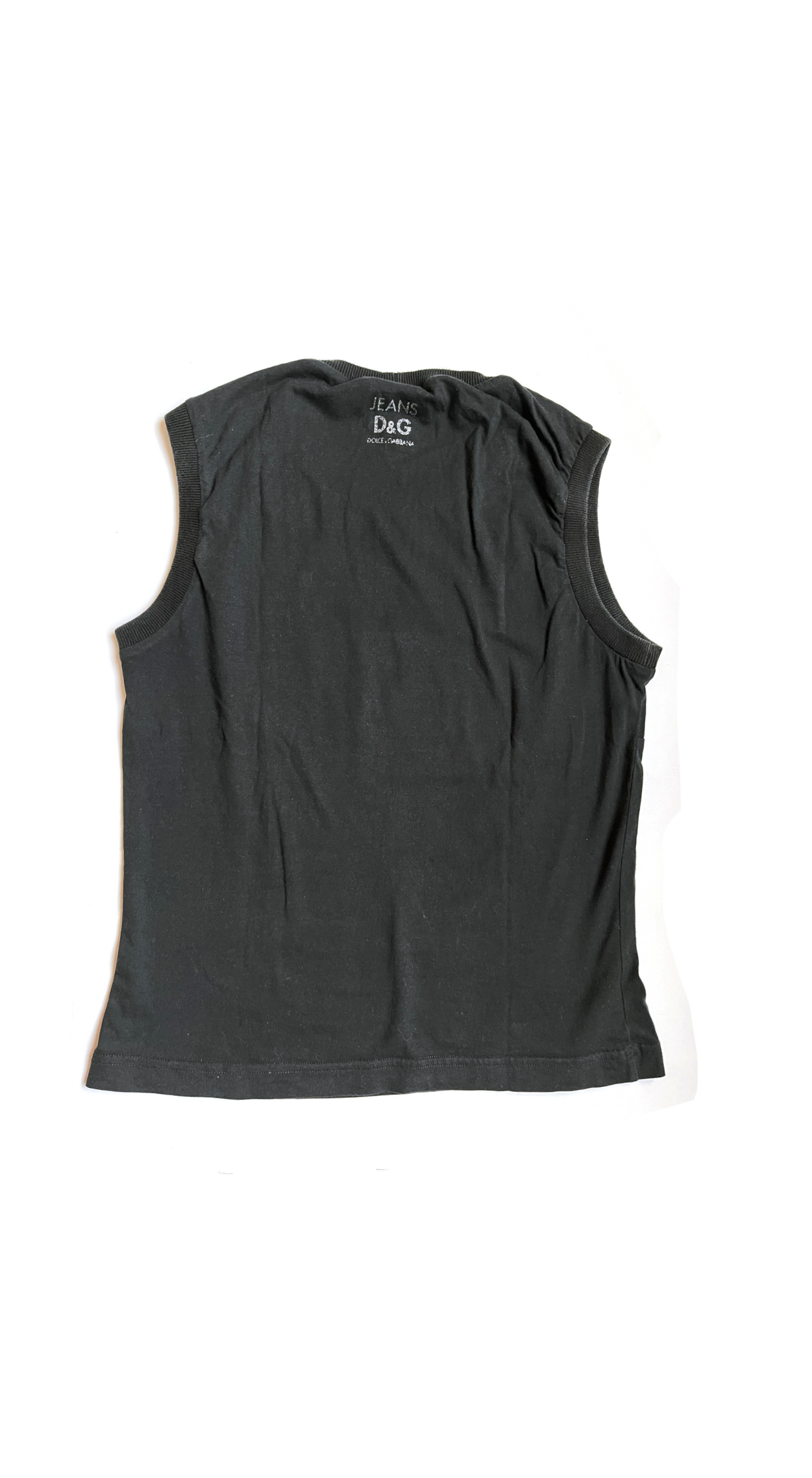 Dolce & Gabbana ~ D&G 1990s Black Rhinestone slogan Weird Tank Top