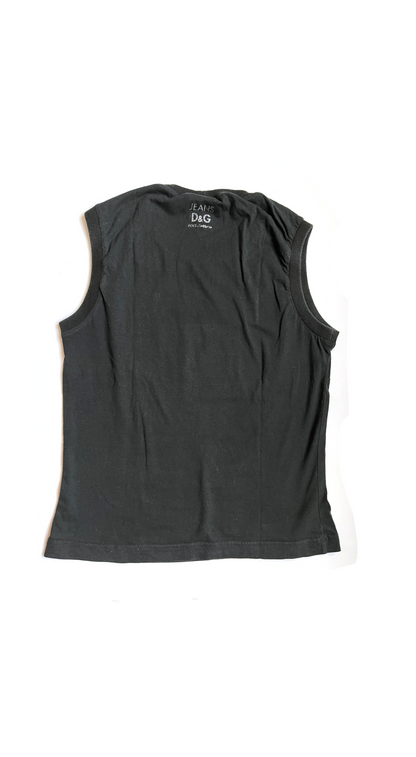 Dolce & Gabbana ~ D&G 1990s Black Rhinestone slogan Weird Tank Top