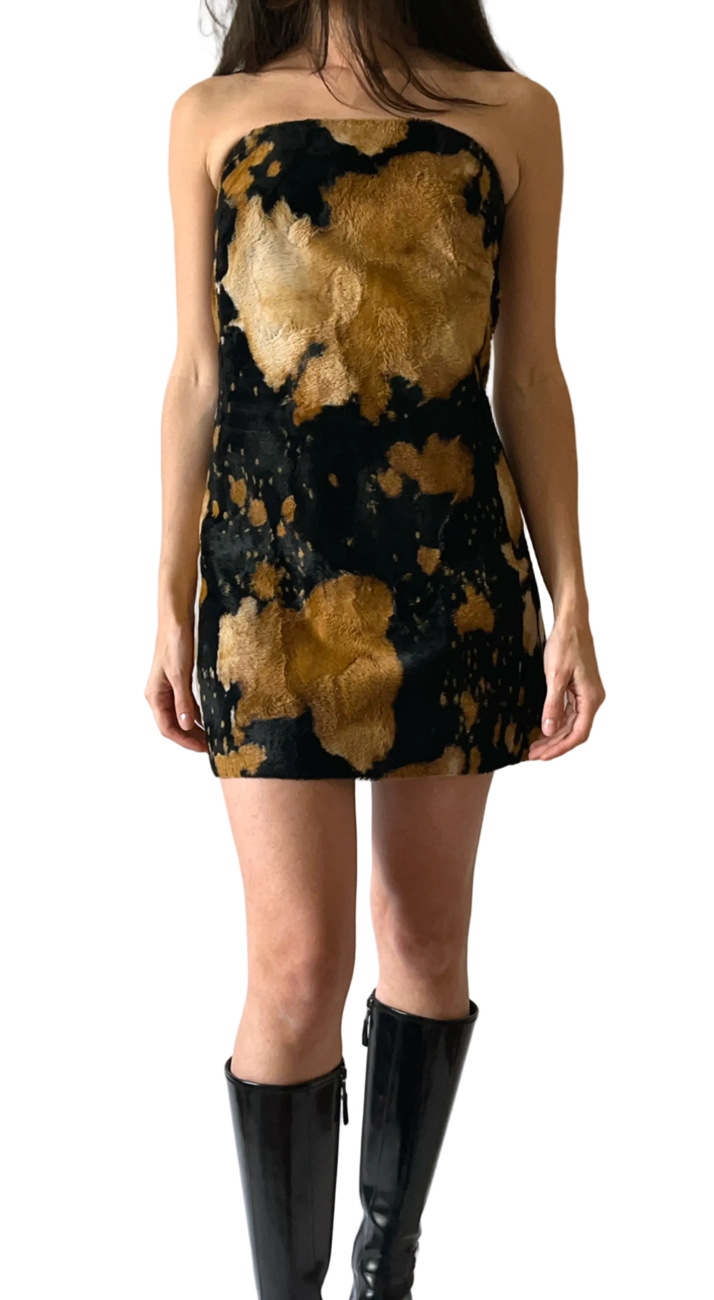 Plein Sud 2000s Cow Hair Strapless Mini Dress