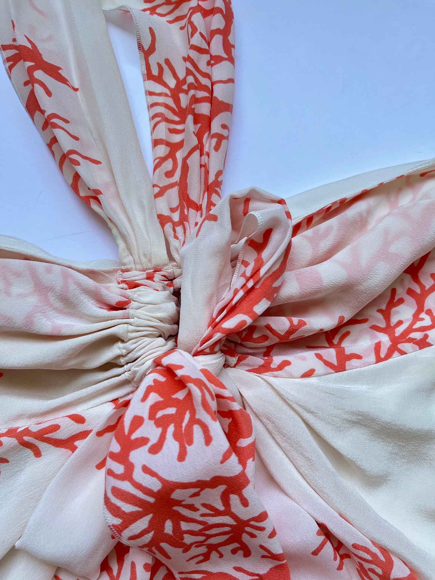 Valentino Roma Early 2000s Silk Chiffon Coral Print Halterneck Dress