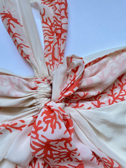 Valentino Roma Early 2000s Silk Chiffon Coral Print Halterneck Dress