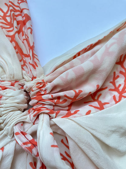 Valentino Roma Early 2000s Silk Chiffon Coral Print Halterneck Dress
