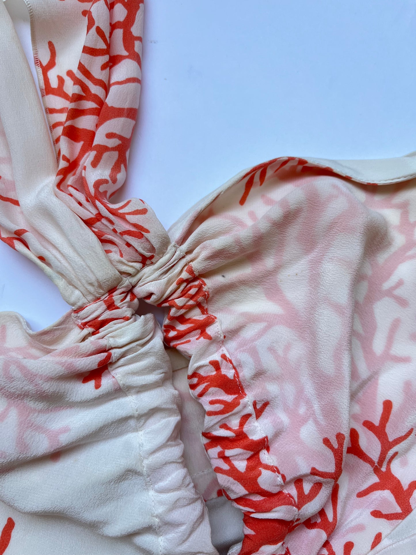 Valentino Roma Early 2000s Silk Chiffon Coral Print Halterneck Dress