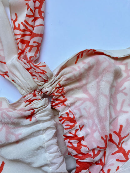 Valentino Roma Early 2000s Silk Chiffon Coral Print Halterneck Dress