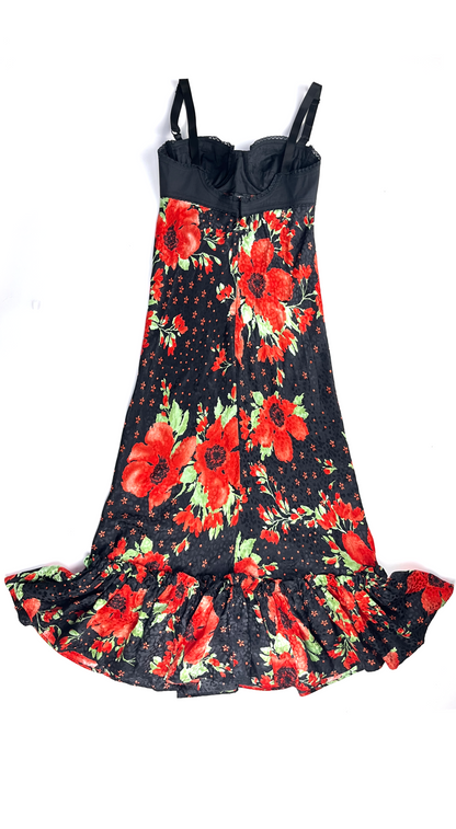 Dolce & Gabbana ~ 2000s Poppy Flower Bustier Silk Dress