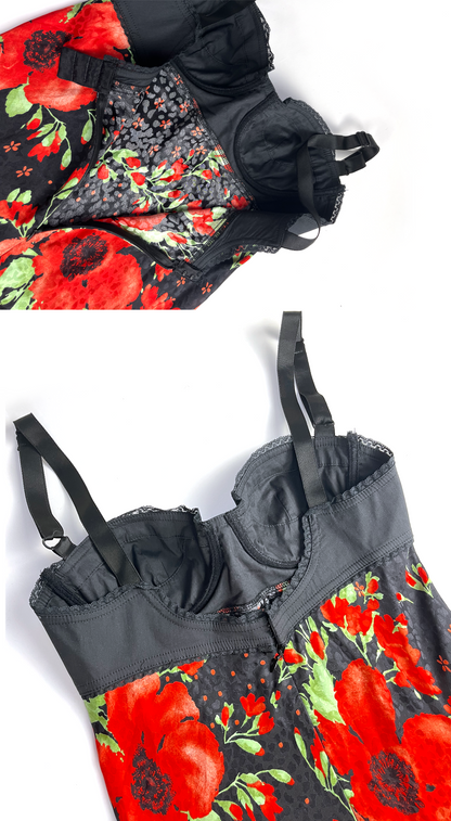 Dolce & Gabbana ~ 2000s Poppy Flower Bustier Silk Dress
