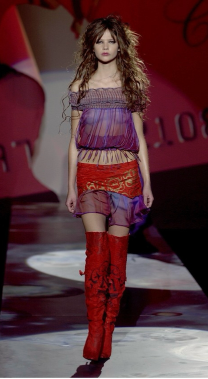 Voyage ~ Runway FW 2002 Leather Silk Mini Skirt