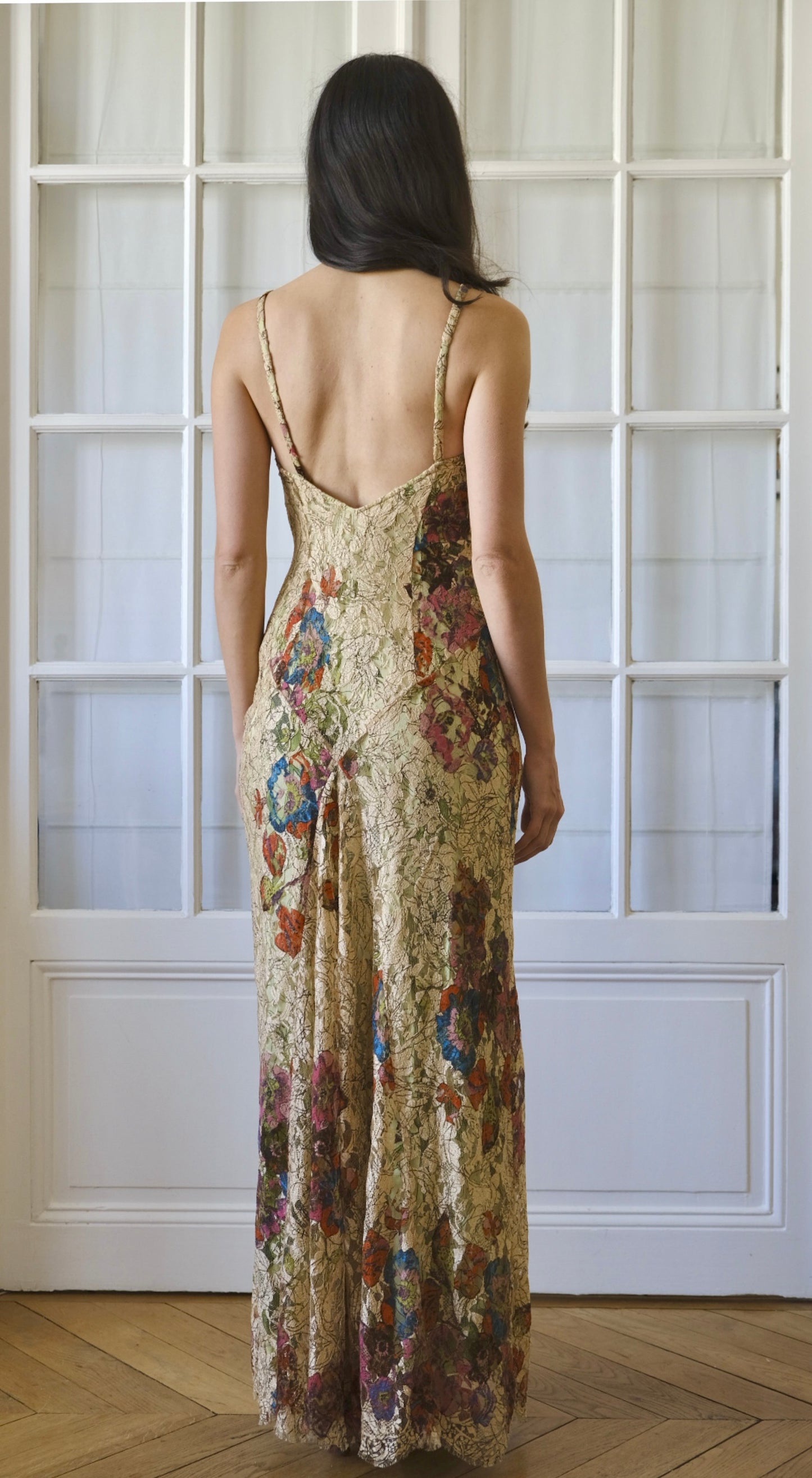 Christian Lacroix ~ Long Beige Floral Lace dress