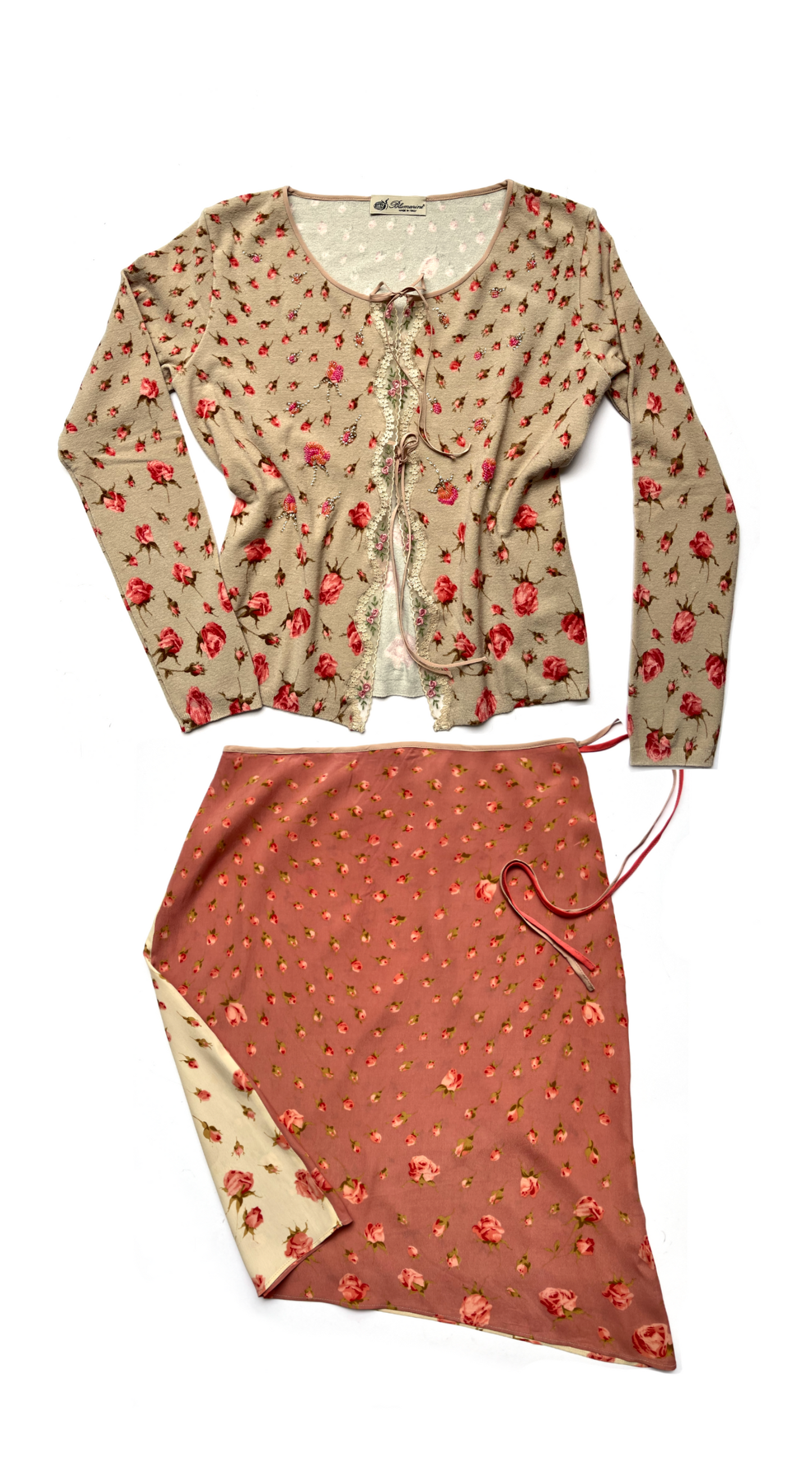 Blumarine SS 2000 Rose Set Skirt Cardigan