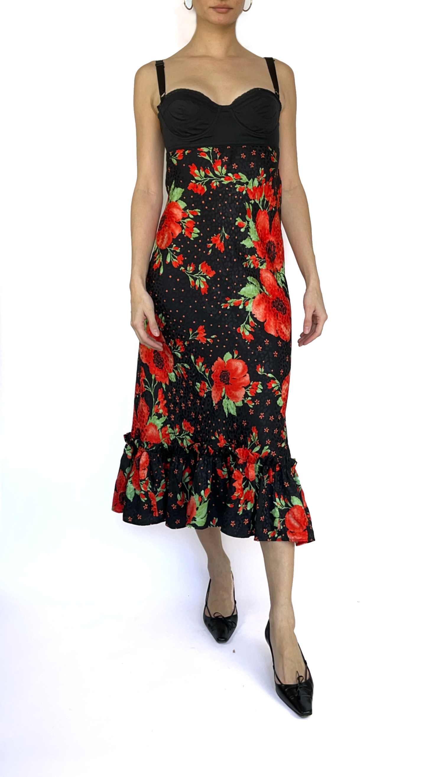 Dolce & Gabbana ~ 2000s Poppy Flower Bustier Silk Dress