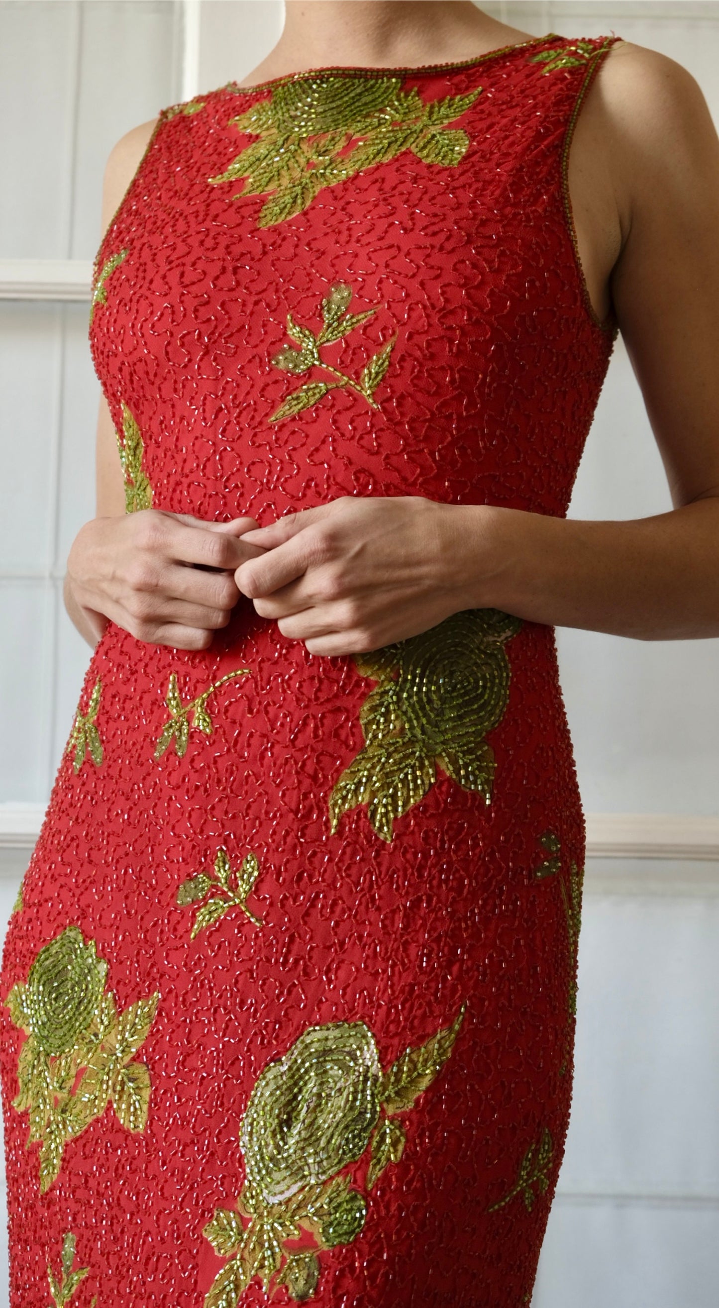 Capucine 1990s Fully Embellished Beaded Evening Gown