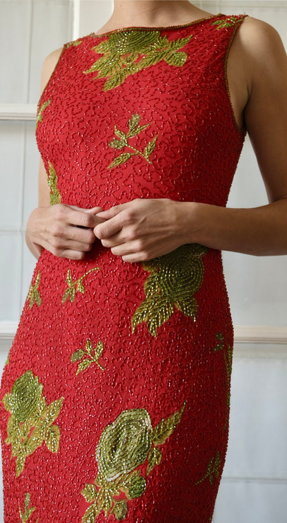 Capucine 1990s Fully Embellished Beaded Evening Gown