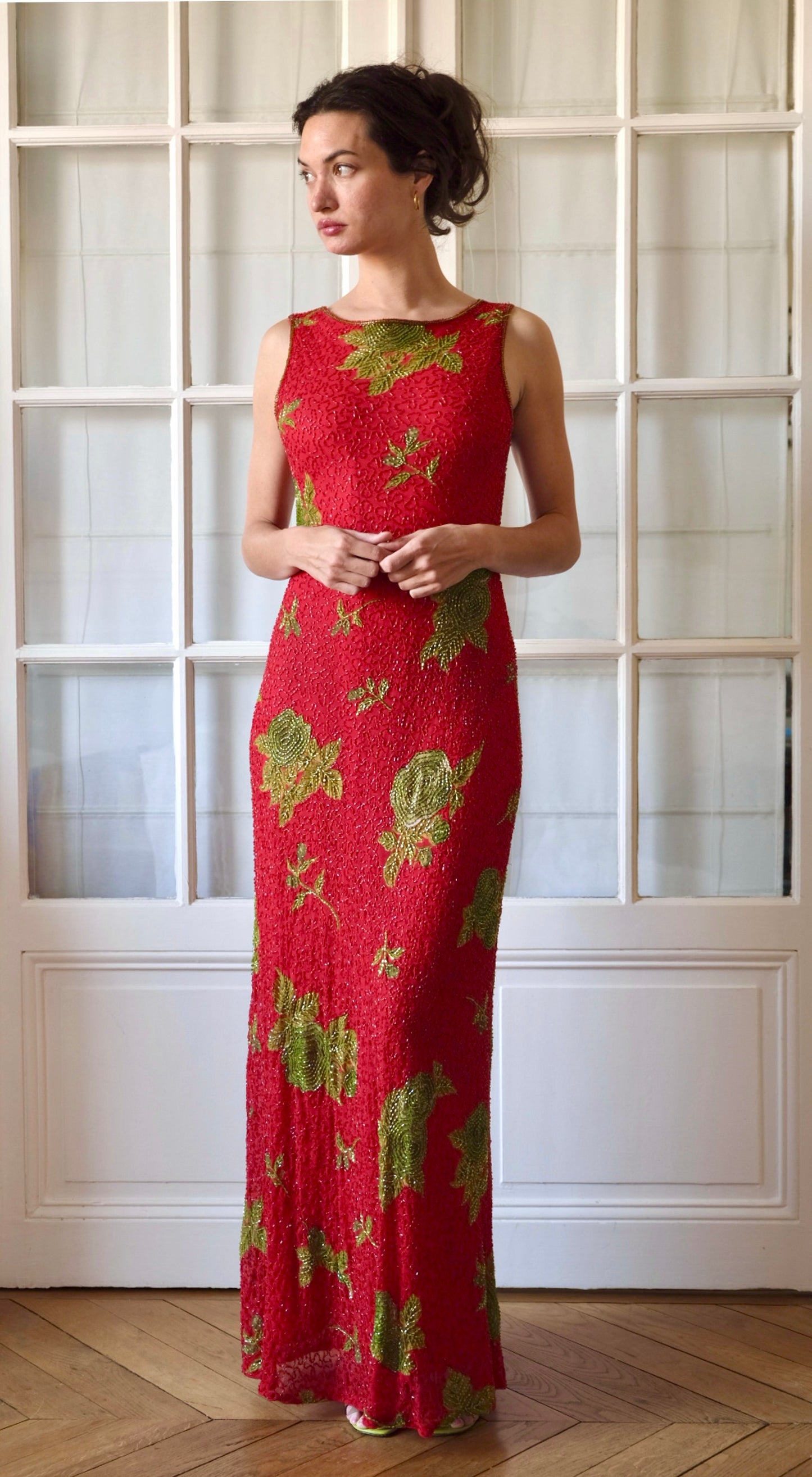 Capucine 1990s Fully Embellished Beaded Evening Gown