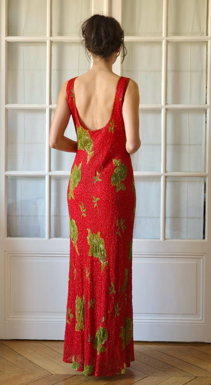 Capucine 1990s Fully Embellished Beaded Evening Gown