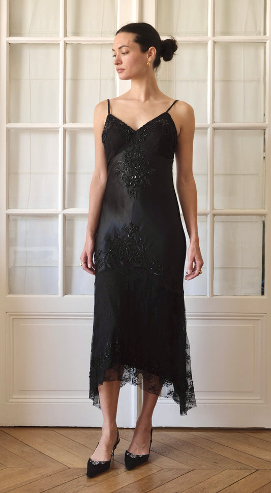 Versace Jeans Couture 2000s Silk Lace Embellished Dress