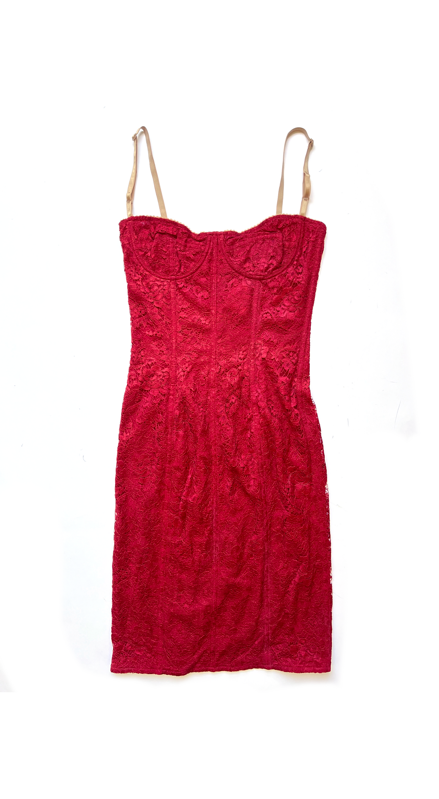 Dolce & Gabbana Vintage Red Lace Bustier Dress