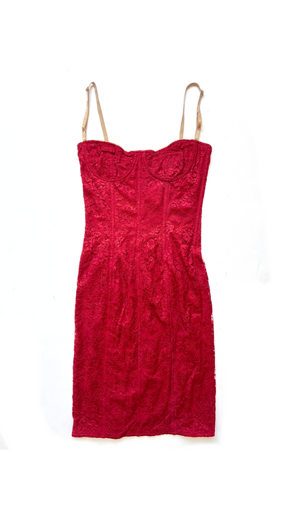 Dolce & Gabbana Vintage Red Lace Bustier Dress