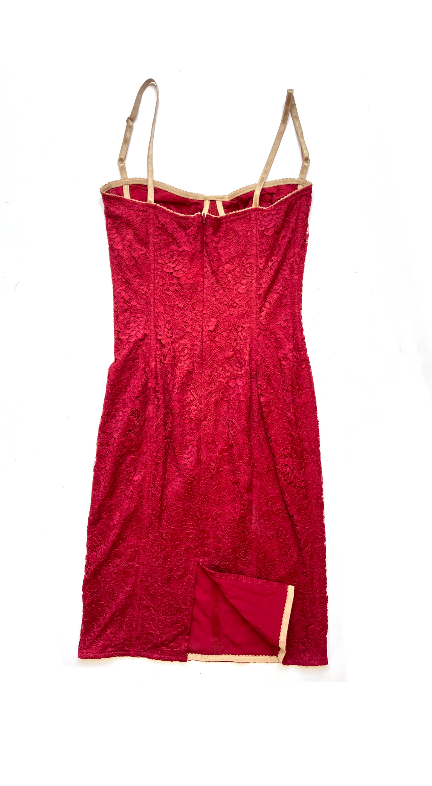 Dolce & Gabbana Vintage Red Lace Bustier Dress
