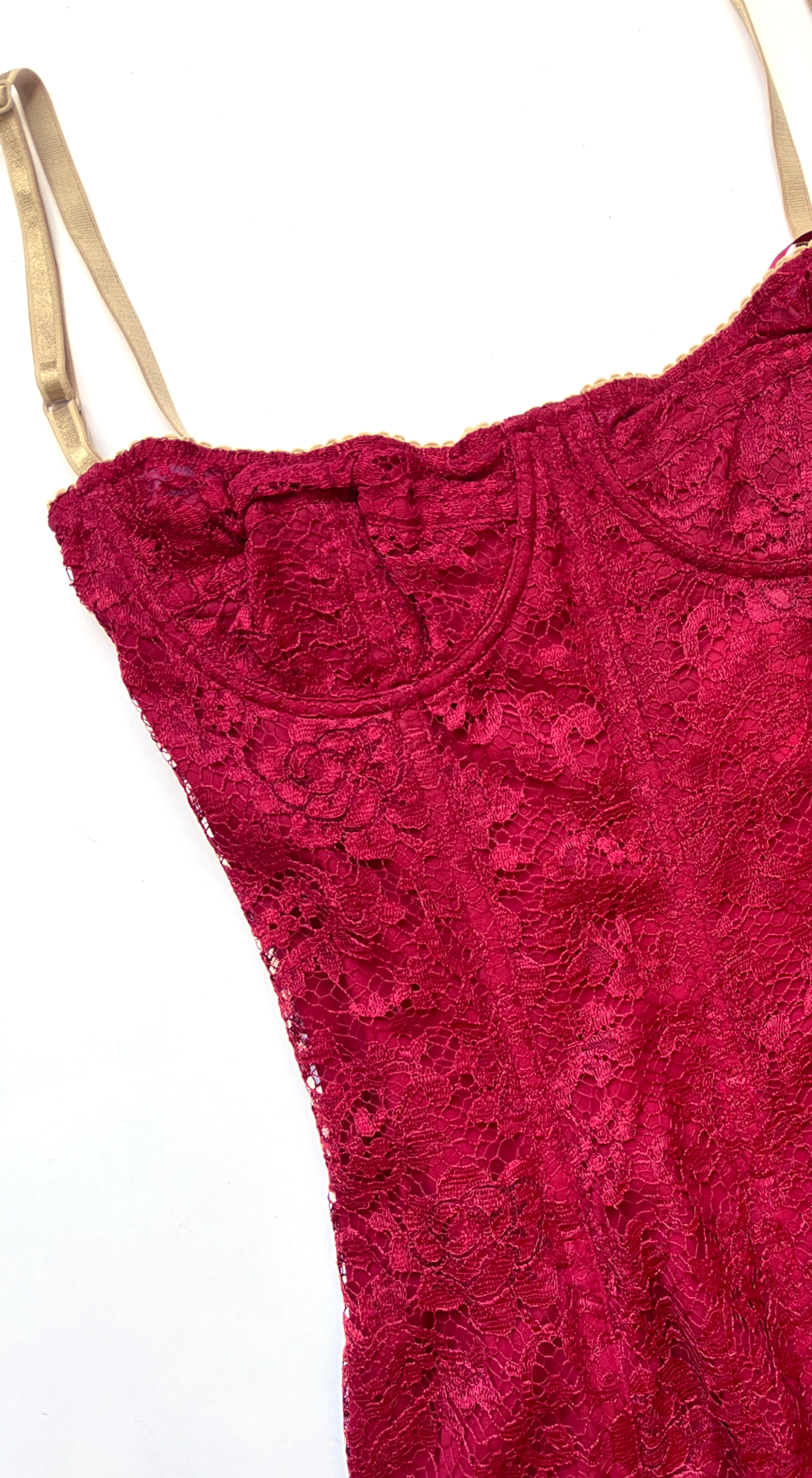 Dolce & Gabbana Vintage Red Lace Bustier Dress